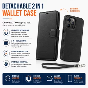 Detachable 2 in 1 Wallet Case | Magnetic Leather Case with Card Holder & RFID Protection