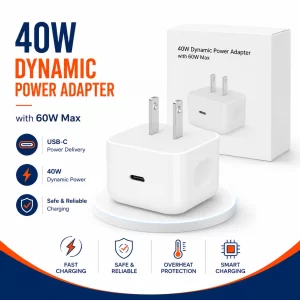 40W Dynamic Power Adapter for iPhone With 60W Max — Compact Charger, Intelligent Power Boost, 60W dynamic peak