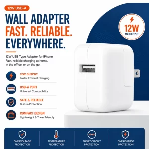 12W USB Type Adapter for iPhone – Fast Charging with Overheating Protection