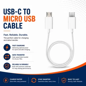 Type C to Micro Cable — Up to 2.4A fast charging output, USB 2.0