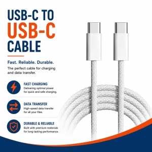 Type C to Type C Cable – 100W PD Fast Charging, E-Marker Chip, 100W USB-C Power