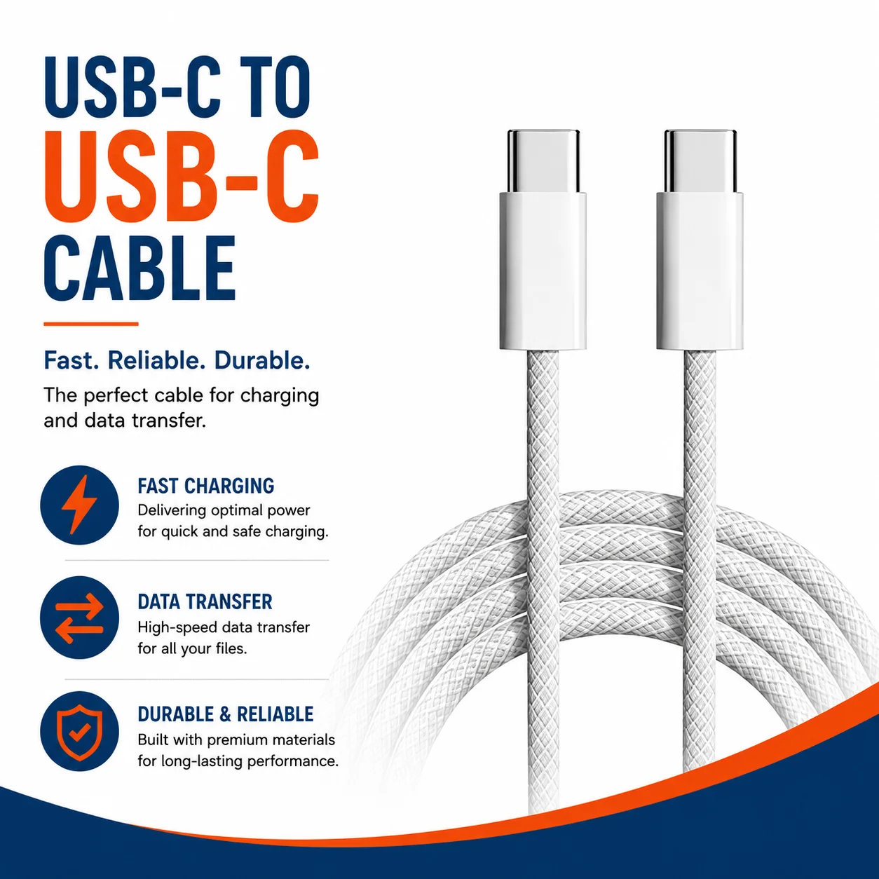 Type C to Type C Cable – 100W PD Fast Charging, E-Marker Chip, 100W USB-C Power - Image 2
