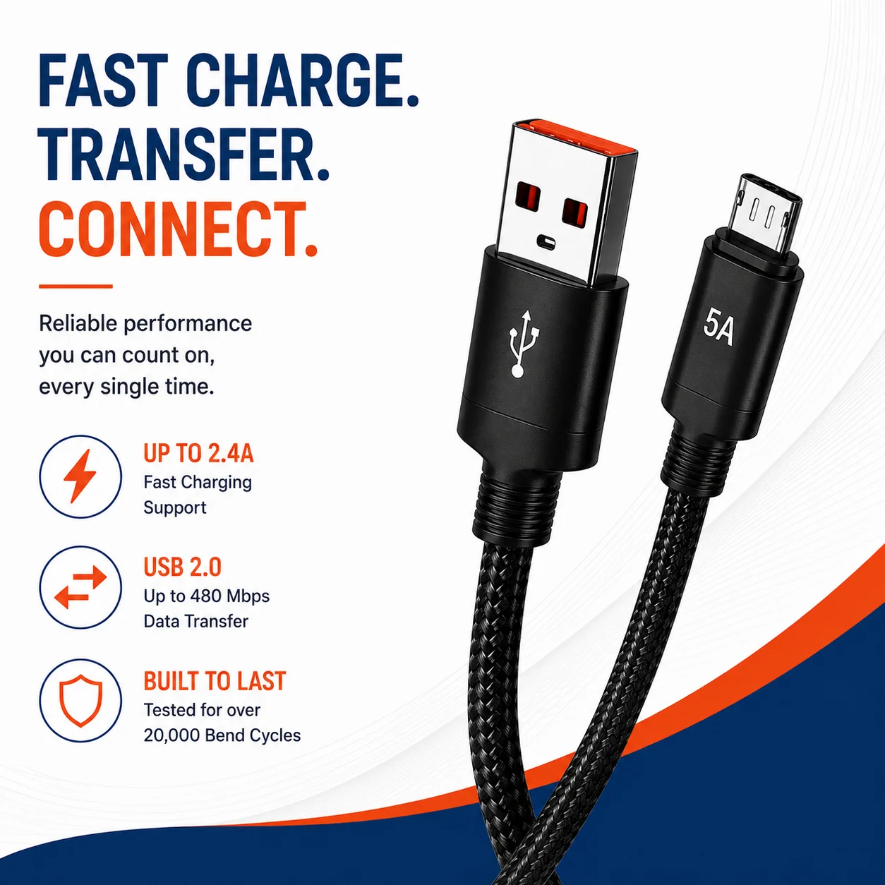 USB to Micro USB Cable — 20,000 bend cycles, USB 2.0, up to 480 Mbps, PS4 controllers - Image 2