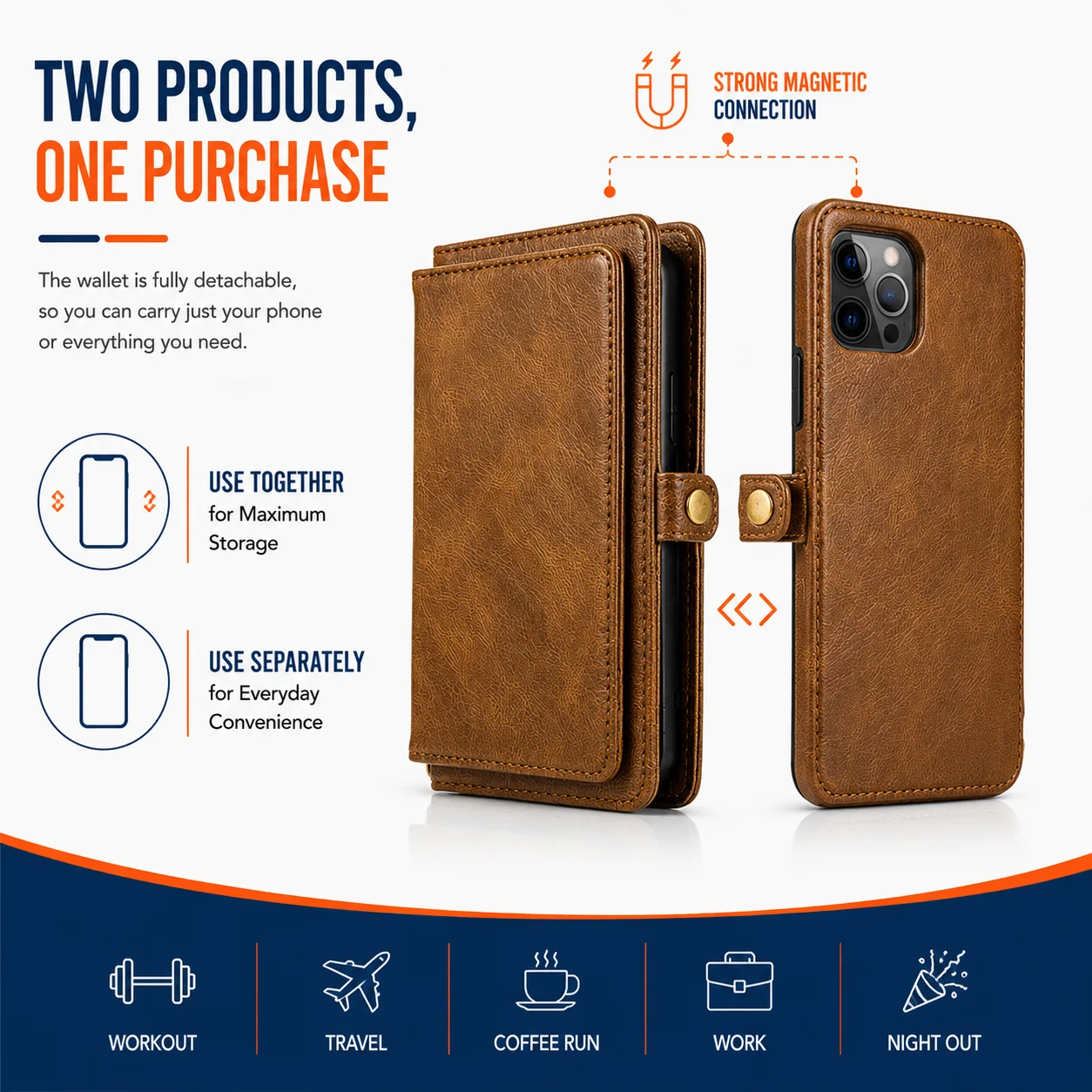 7 to 9 Pocket 2-in-1 Detachable Wallet Case – Magnetic Closure with Kickstand & Wireless Charging - Image 4