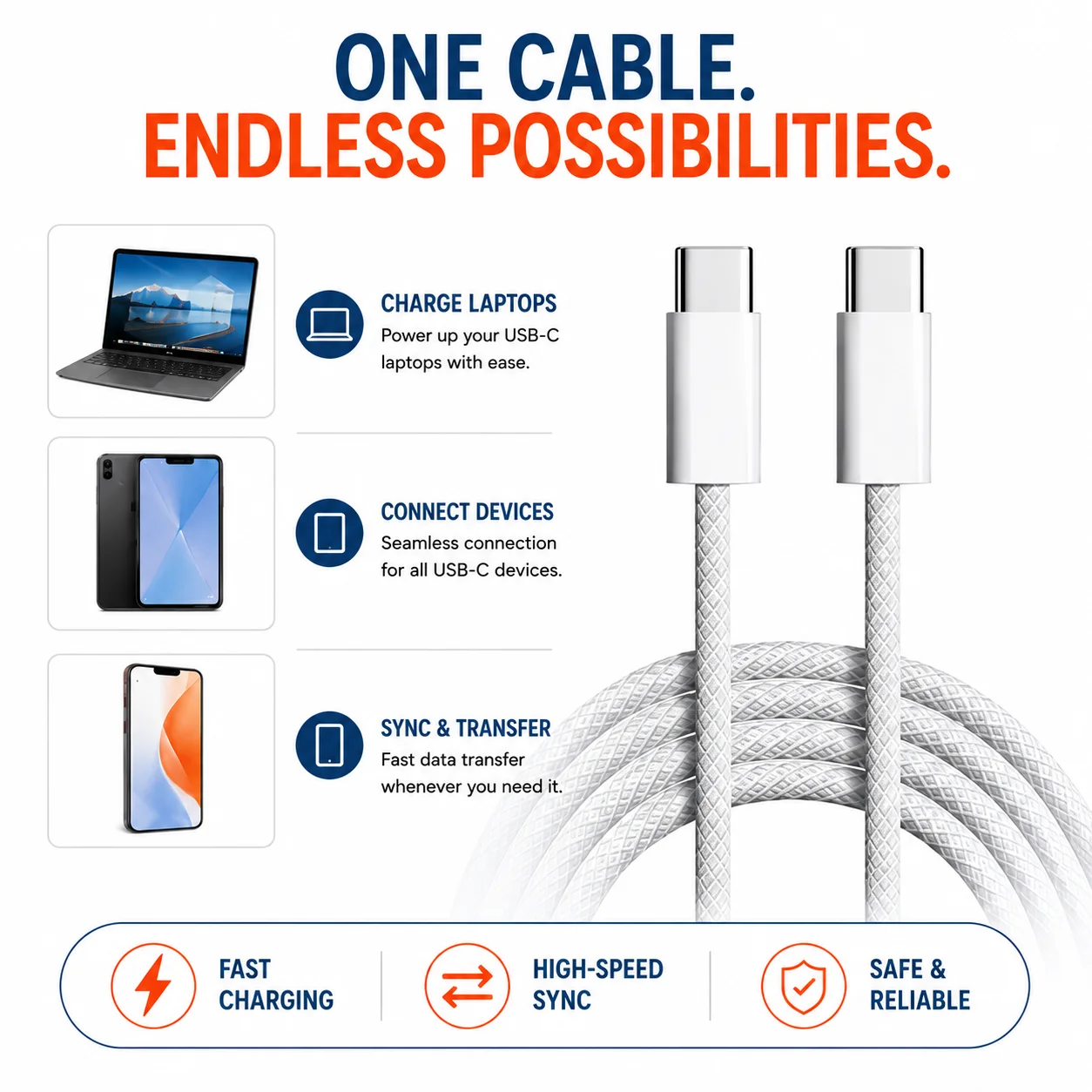Type C to Type C Cable – 100W PD Fast Charging, E-Marker Chip, 100W USB-C Power - Image 4