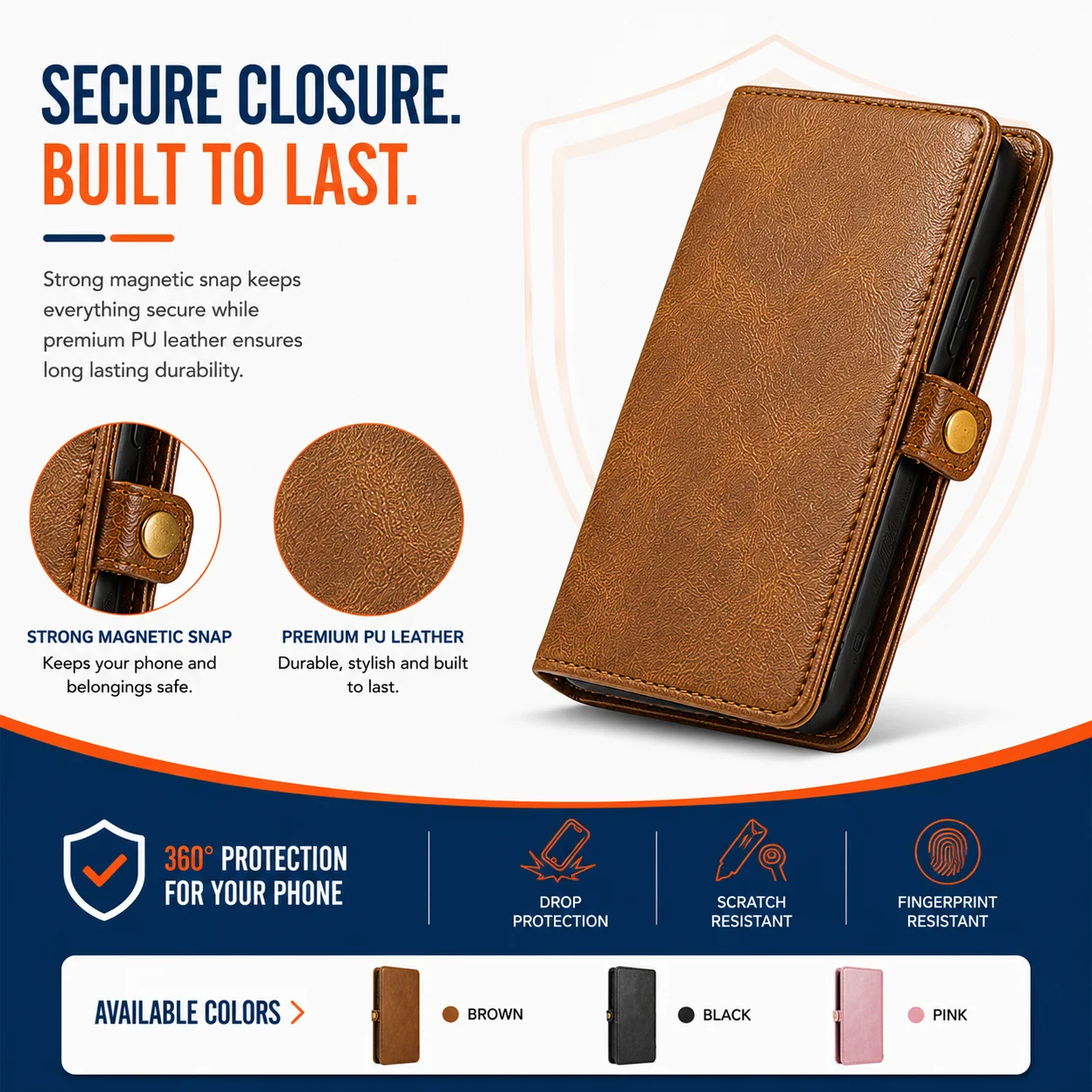 7 to 9 Pocket 2-in-1 Detachable Wallet Case – Magnetic Closure with Kickstand & Wireless Charging - Image 5