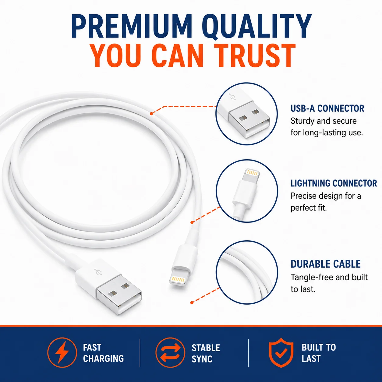 USB to Lightning Cable – MFi Certified, Fast Charging, Data Sync, Apple MFi Certified - Image 5